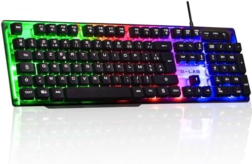 Produits high tech 66 The G-Lab - Keyz Néon - Clavier gamer AZERTY Filaire USB, Rétroéclairage LED Rainbow - Clavier gaming semi-mécanique, 19 touches Antighosting, 12 raccourcis multimédias - PC/PS4/PS5/XBOX – New
