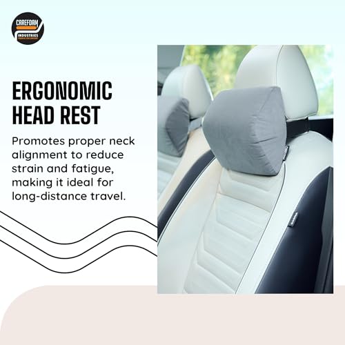 Image of CareFoam Ultimate Memory Foam Car Neck Rest Pillow, Comfortable Rides, Superior Neck Support Cushion, Relieves Neck Pain, Grey Velvet Cover | 14 x11 x5 Inch | Small Pack of 2