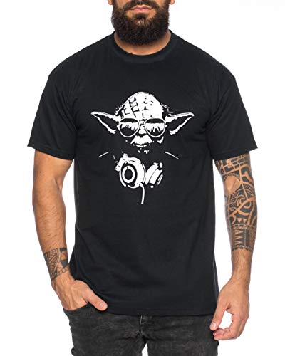 Tee Kiki Yoda - T-Shirt pour Homme DJ Yoda Jedi Ritter The Empire Turntables Music Rave House Trance Techno Geek, Farbe2:Noir, Größe2:Medium