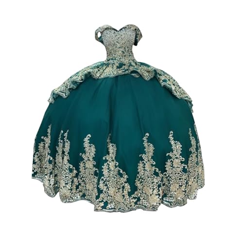 slim fit dress slacks Hunter Green Lace Top Shoulder Straps Quinceanera Ball Gown – Aquarius Brand main image 0