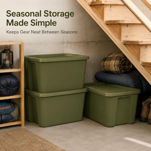 Image of 18 Gal Stackable Storage Tote with Lid, Plastic Container, Olive Green