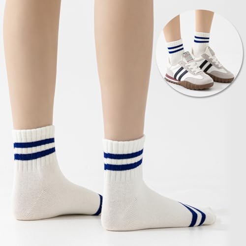 Image of Fszsaa Novelty Socks For Women - Striped Retro Mini Crew Sporty Calf Casual Cotton Ankle Socks