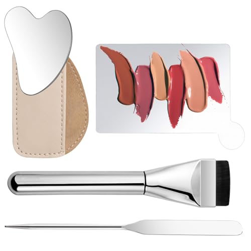 Paleta de mezcla de maquillaje con espátula, bandeja mezcladora de maquillaje, de acero inoxidable, paleta de mezcla con espátula, 4 mezcladores ergonómicos para sombra de ojos, incluso para madre
