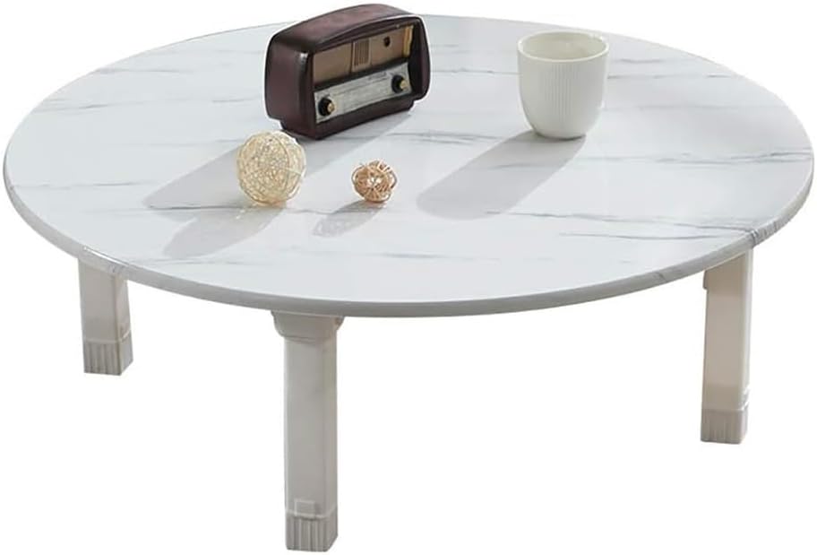 Folding Round Table, Japanese Style Low Table, Coffee Table, Dining Table, Small Desk for Tatami Bedroom Bay Window Tea Room, Household Kang Table (Color : White Marble Pattern, Size : 70x30cm)
