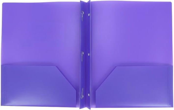 Carpeta de plástico tamaño carta con bolsillos y 3 puntas de metal (morado)