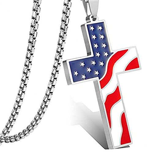 Casiler American Flag Cross Pendant pour Hommes Femmes Dripping Huile USA Hip-hop Style Long Collier Bijoux Gift