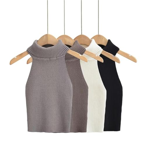 Slim-Fitting Turtleneck Sleeveless Sweater Bottoming Vest top for Women-Black-M2