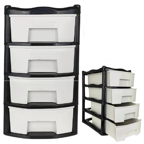 Organizador De Objetos Gaveteiro de Mesa Modular Premium para Escritório Trabalho Organização (PRETO, 4 GAVETAS)