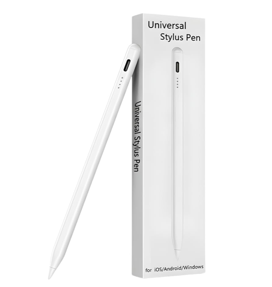 Image of Universal High-Precision Digital Stylus Pen for iPhone, Android, Windows Tablets & All Smartphones | Type-C Rechargeable | Sketching & Note Taking Pen | Includes 2 Replacement Tips (White)