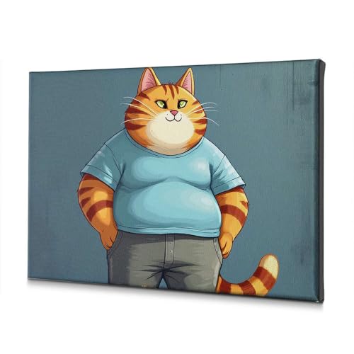 Toile chat orange en chemise bleue : décoration murale de Pâques pour égayer votre salon