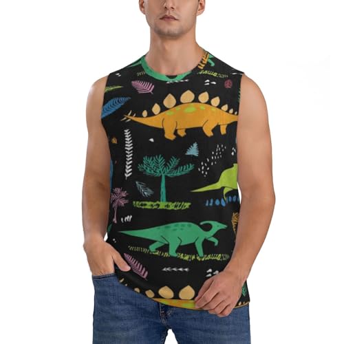 Dinosaur Palm Leaf Men' S Sport T-Shirt, Quick Dry Sleeveless T Shirt Vest Top for Running Gym Sport Fitness L Black