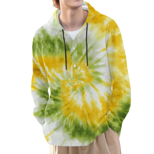 Lightweight Long-Sleeved Hooded Sweatshirt For Men Quarter Button Sports Hoodie Linen Fashion Tie Dye Wander Pullover3