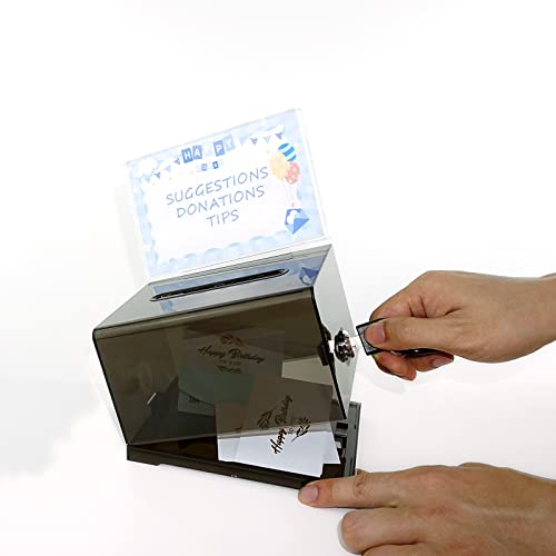 Donation Ballot Box With Lock - Secure Suggestion Box Perfect For Business Cards (6.25" X 4.5" X 4") Black #TOP3