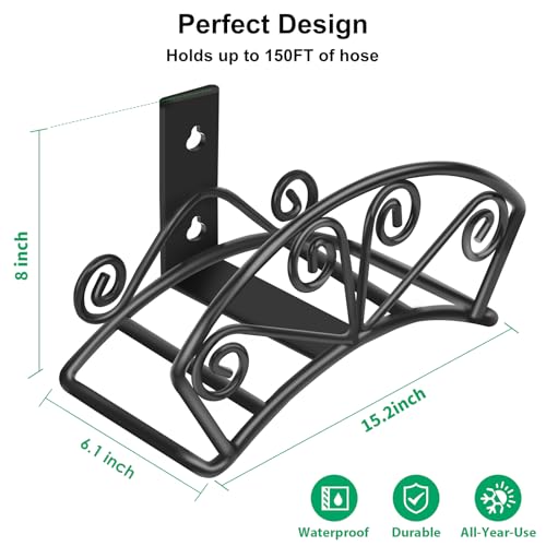 Image of TomCare Garden Hose Holder Heavy Duty Water Hose Holder Solid Metal Hose Hanger Wall Mount Decorative Durable Garden Hose Storage Hose Reel Hose Organizer for Outside Yard, Black