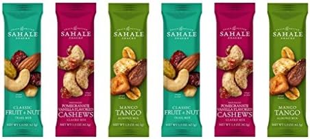 Sahale Snacks Grab And Go Nut Blends 3 Flavor Variety 6 Pack Bundle: (2) Mango Tango Almond Mix, (2) Classic Fruit & Nut Trail Mix Blend, (2) Cashews With Pomegranate & Vanilla, 1.5 Oz. Ea. (6 Bags)