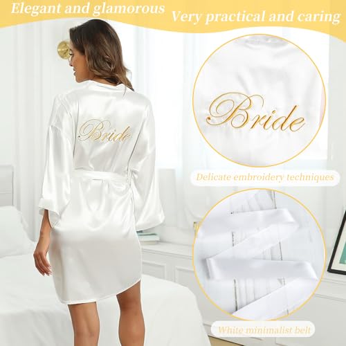 HANGGON Bride Bademantel, Satin Kimono Badmantel, Braut Bademantel + Hochzeit Pantoffeln mit Braut Kosmetiktasche, für Hochzeit JGA Partydeko (DE/NL/SE/PL, Alphanumerisch, XL, Regular, Regular, Weiß)