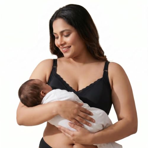 Image of Women's Maternity Feeding Bra, Front Open Snap Button Nursing Bra, Adjustable Shoulder Straps, Wirefree Full Coverage, Soft Non-Padded Breastfeeding Bra for Pregnancy & Lactation