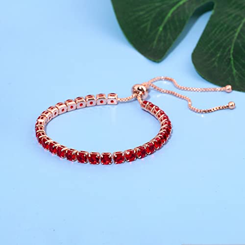 Lasidor Tennis Bracelets For Women,14K Rose Gold Plated Adjustable Charm Link Bracelet Red Cubic Zircon Dainty Bracelets For Teen Girls Crystal Fashion Jewelry #TOP1