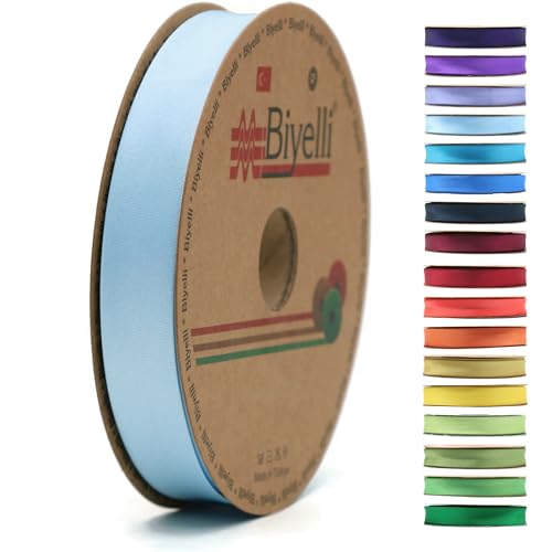 Image of Fold Satin Bias Tape - 99+ Colors - 3 /4 Inches Wide - 27 Yards - Fold Satin Binding Bias Ribbon Fabric Piping Bias Binding Tape for Sewing Clothing DIY (11. Baby Blue) BYS04