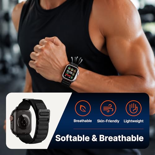 Image of Fullmosa Nylon Alpine Loop Strap for Apple Watch 49 46 45 44 42mm, Black | Compatible with iWatch Ultra3 /2 /1, SE3 /2 /1, Series 11 /10 /9 /8 /7 /6 /5 /4 /3 /2 /1, G-style Hook, Sport Band for Men