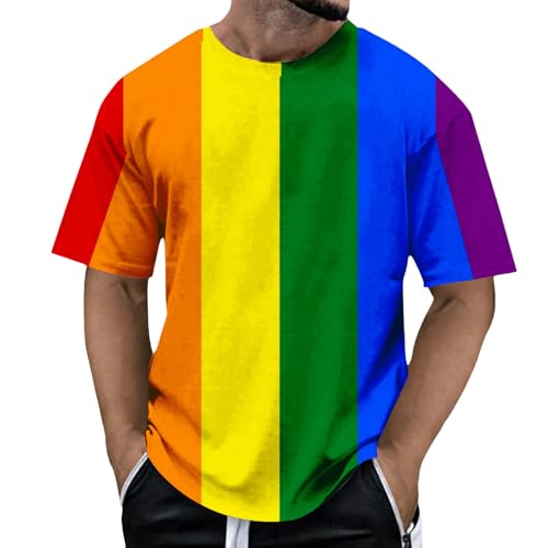 Rrongwn Tshirt Herren Baumwolle Gay CSD Party LGBT Rainbow Flag T-Shirt Regenbogen Baumwolle T Shirt Lose Freizeitshirts Summer Tops Freizeit Muskelshirts