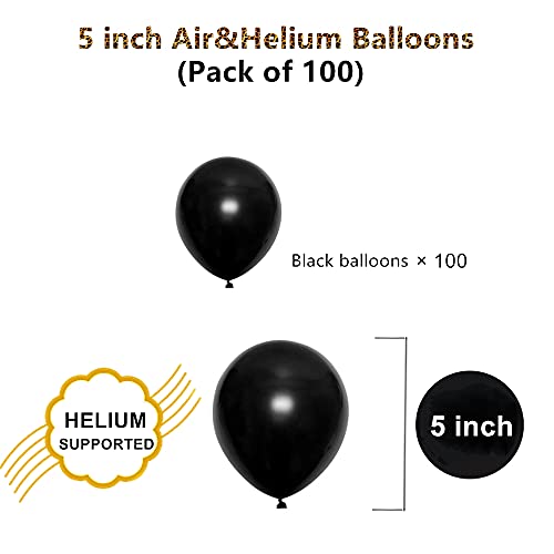 Image of 5 inch Black Party Balloons, 100 pcs Mini Thick Latex Balloons for Birthday Wedding Baby Shower Decorations(Black)