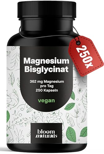 Magnesium Bisglycinat Hochdosiert - 250 Kapseln - 362 mg Magnesium Glycinat pro Tag - Vegan & Produziert in Deutschland - Laborgeprüft - Verpackung kann variieren