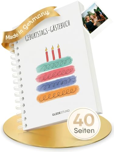 GLEDESTUND Gästebuch Geburtstag mit Fragen | 40 Doppel-Seiten | 7 verschiedene Steckbriefe inkl. Fragen | Fotoalbum Geburtstag | DIN A5
