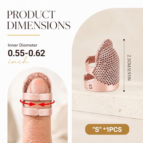 Image of Thimbles for Hand Sewing, Sewing Thimble Kit, Metal Finger Protectors, Thimble Ring for Hand Quilting and Embroidery(Rose Gold,1Pcs,Small)