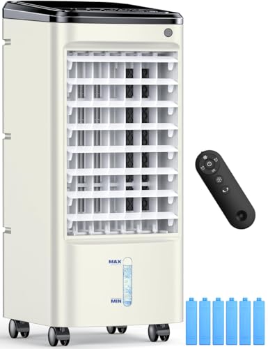 Image of Evaporative Air Cooler, Swamp Cooler Air Conditioner w / 12H Timer for Auto-off, 6 Upgraded Ice Packs, 3-Speed Windowless Air Conditioner, Smart Remote, Dual Tank Portable Air Cooler - Ivory