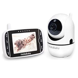 HelloBaby Videobabyfoon met Afstandsbediening, Pan-Tilt-Zoom Functie, Temperatuurbewaking, Slaapliedjes, Tweerichtingsaudio en Infrarood Nachtzicht, Incl. Muurbeugel, LCD-Scherm 3,2 Inch