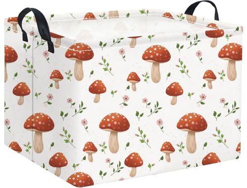Image of Rectangular Baby Kids Storage Basket for Home Kitchen Girls Cute Toy Storage Bin Organizer Shelf Book Room Decor(Mushroom)