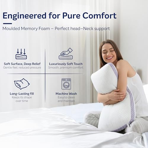 Image of Sleepwell Pro Impression Memory Foam Pillow | Neck Support & Pressure Relief | Machine Wash | Medium Soft Microfiber | Lightweight | 24 x 16 Inches | Pack of 1