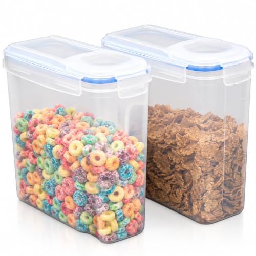 Image of Basicwise Large BPA-Free Plastic Food Cereal Containers, Airtight Spout Lid Set of 2