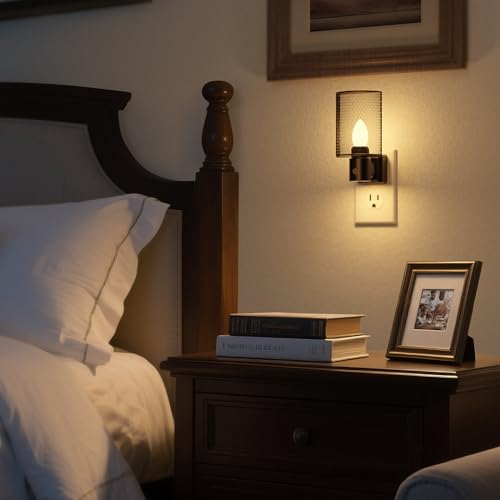 Image of DORESshop LED Night Light Plug in, Night Lights Plug into Wall, Dusk-to-Dawn Sensor, Vintage Farmhouse Decor, 3 Level Brightness Adjustable, Dimmable Nightlights for Adults, Bathroom, Hallway