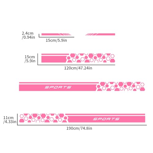 Image of YAMUDA Racing DIY Body Sports Car Decal Side Skirt Front Cover Rear View Mirror Suitable for All Models 5 PCS (Pink)