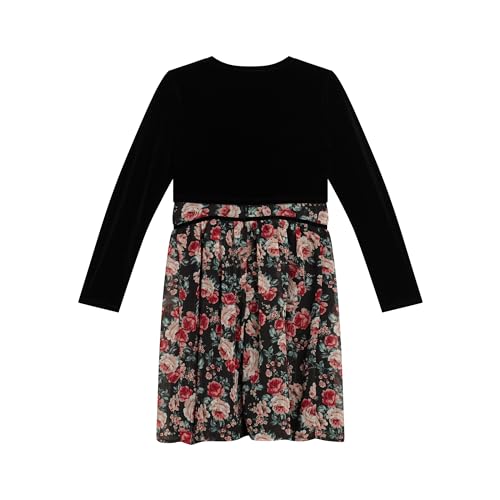 Beautees Girls' Floral Dress with Stretch Velvet Shrug2