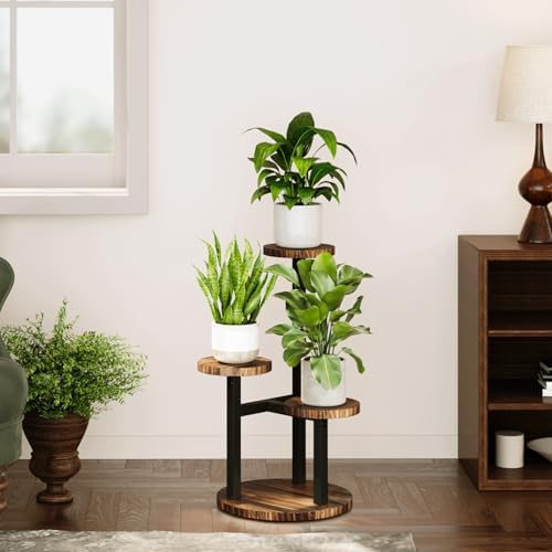 Bamworld Corner Plant Stand Indoor, 3 Tier Metal Plant Shelf for Multiple Plants, Tiered Small Round Flower Stand for Patio Garden Balcony Living Room Bedroom — view 2