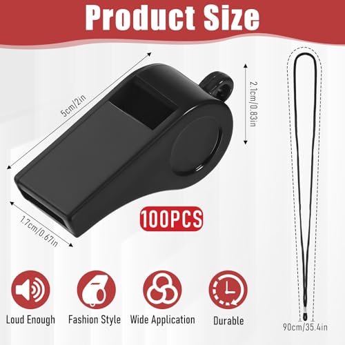 100 Silbatos de Entrenador con Cordón Negro Plástico miniatura 2