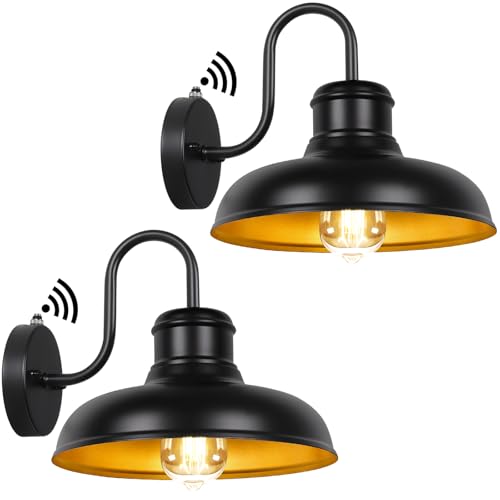 TOBUSA 2-Pack Dusk to Dawn Outdoor Wall Light Fixtures, Waterproof Farmhouse Outside Gooseneck Barn Lights, 11.5'' Black & Golden Exterior Wall Sconces for House, Porch, Garage