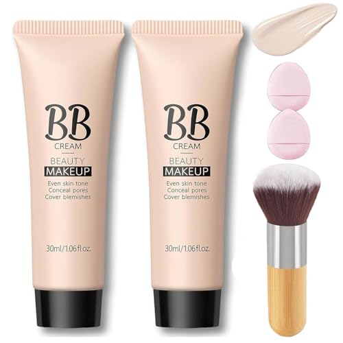 2Pcs Concealer Hydrating BB Cream,Hydrating BB Cream Full Coverage Foundation and Concealer,BB Tinted Care Primer With Brush,Tin