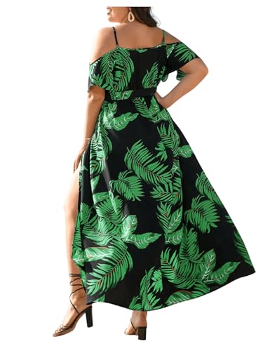 Image of Floerns Women's Plus Size Cold Shoulder Short Sleeve Split Thigh Long Dress