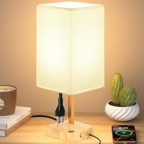 Touch Bedside Table Lamps for Bedroom Night Stands with Charging Station