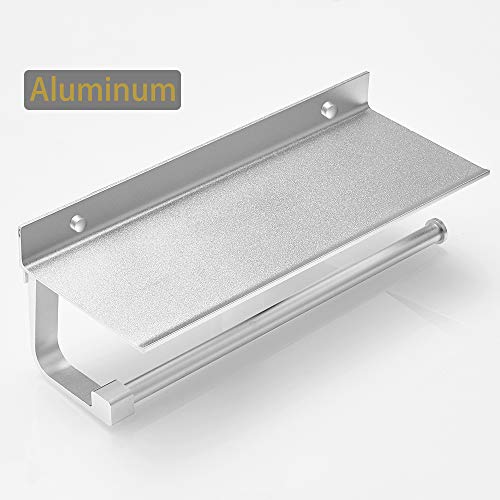 Besy Paper Towel Holder Wall Mounted For Kitchen 13 Inch, Bathroom Tissue Roll Hanger With Mobile Phone Storage Shelf,Space Aluminum, Wall Mount With Screws, Dull Polished Silver #TOP6