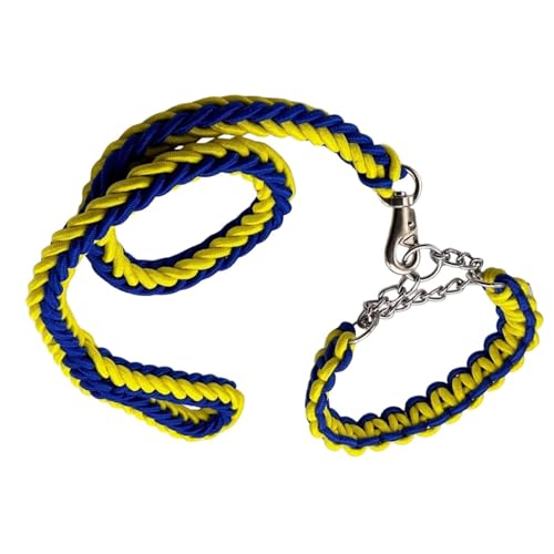 犬 チョーク リード しつけ スリップ 首輪 大型犬 中型犬 ロープ 反射 ペット 引っ張り 訓練 小型犬 首輪+リード ブルーイエロー