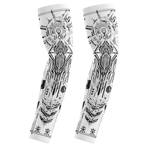 Punk Arm Sleeves for Men, UV Protection Cooling Techwear for Outdoor Activities White2