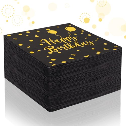 VZXZXE Guardanapos de papel de cor preta e dourada, 33 x 33 cm, guardanapos de papel para aniversário, decoração de festas de aniversário