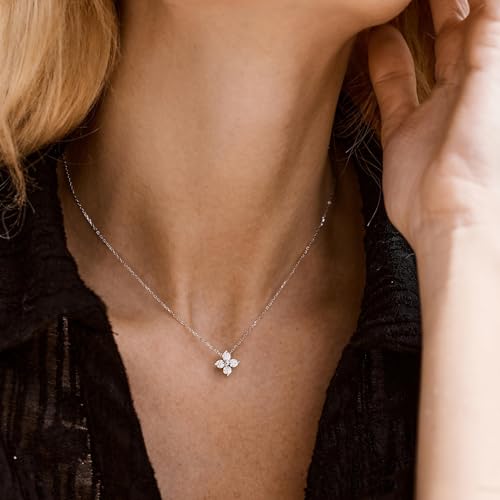 Image of Gold Silver Necklace for Women, Dainty Cubic Zirconia Pendant