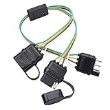 GTP Flat 4 Pin Y-Splitter Adapter Trailer Extension Harness Connector with Dust Caps For LED Tailgate Light Bar Trailers, Accessory, Towing, Safety Lighting
