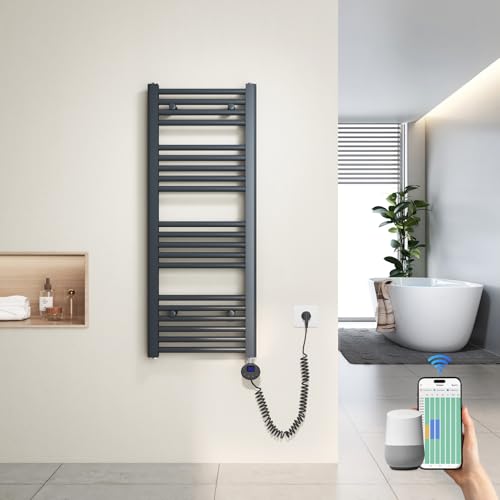 Heilmetz Radiador Toallero Eléctrico 100x40 cm con WiFi, Secatoallas Inteligente con Control por App Tuya, Termostato Programable y Temporizador, Antracita 300W